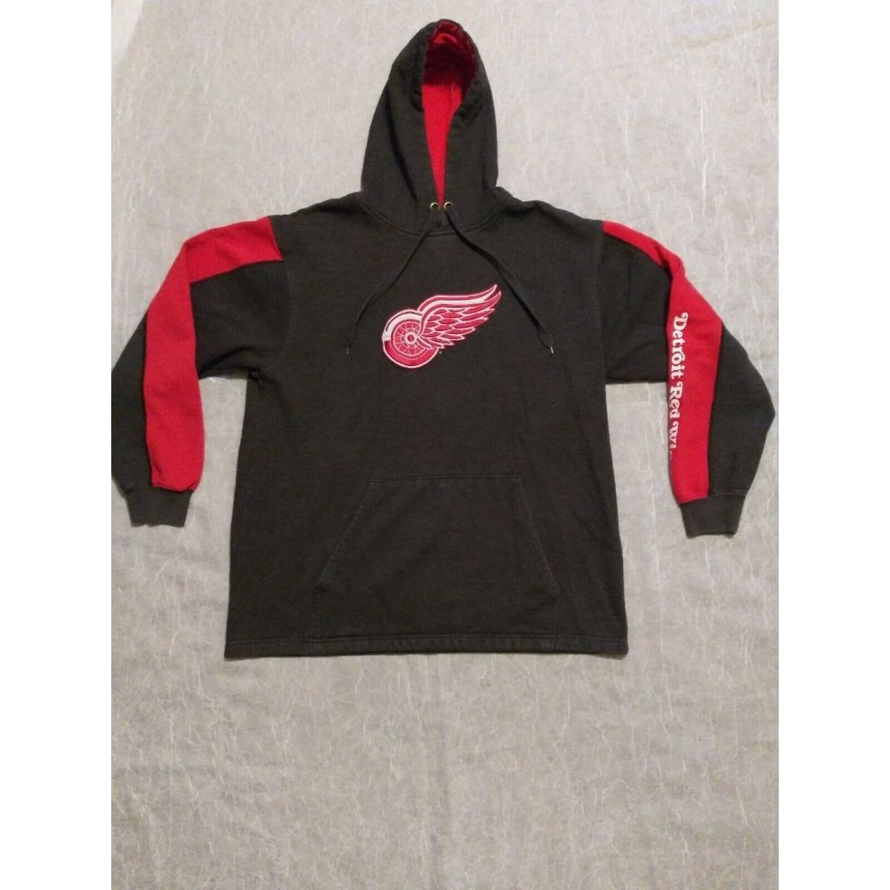 Detroit Red Wings Hockey Hoodie Hooded Sweatshirt Majestic Gray & Red Mens XL